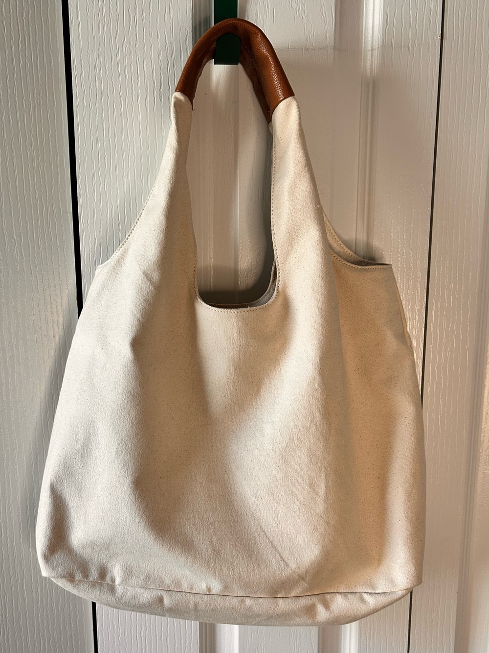 J. Jill Cream Canvas and Leather Handle Large Tote Shoulder Bag New Boho Minimal - Picture 1 of 8